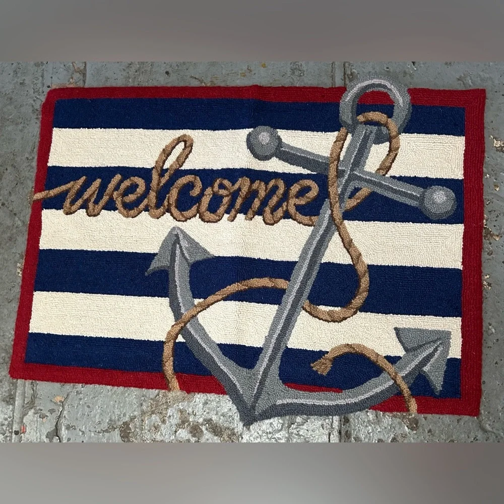 Nautical Welcome Mat with Anchor Design #1201257